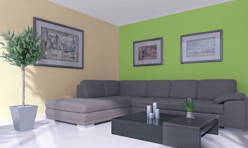 Дизайн комнаты - бежевый и зеленый цвет
